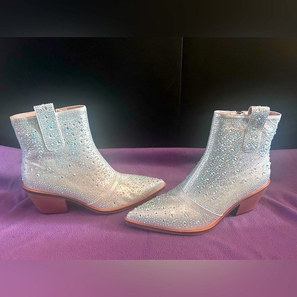 NWOT Silver Rhinestone Ankle Boots